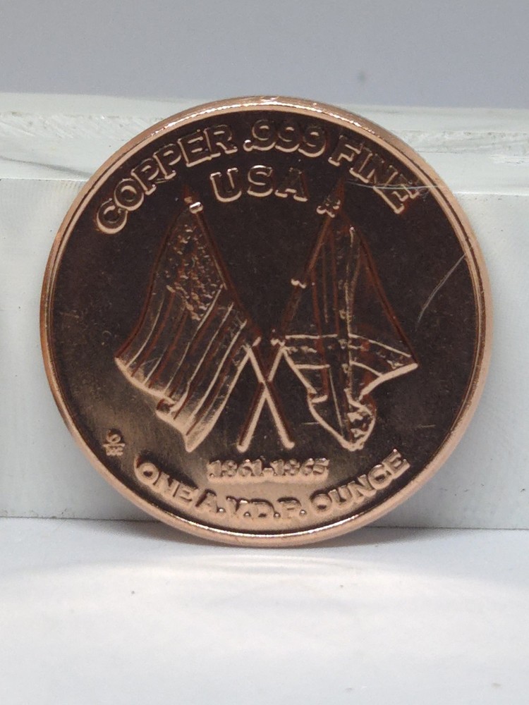 1 Oz. Solid .999 Fine Copper Round - Civil War Design