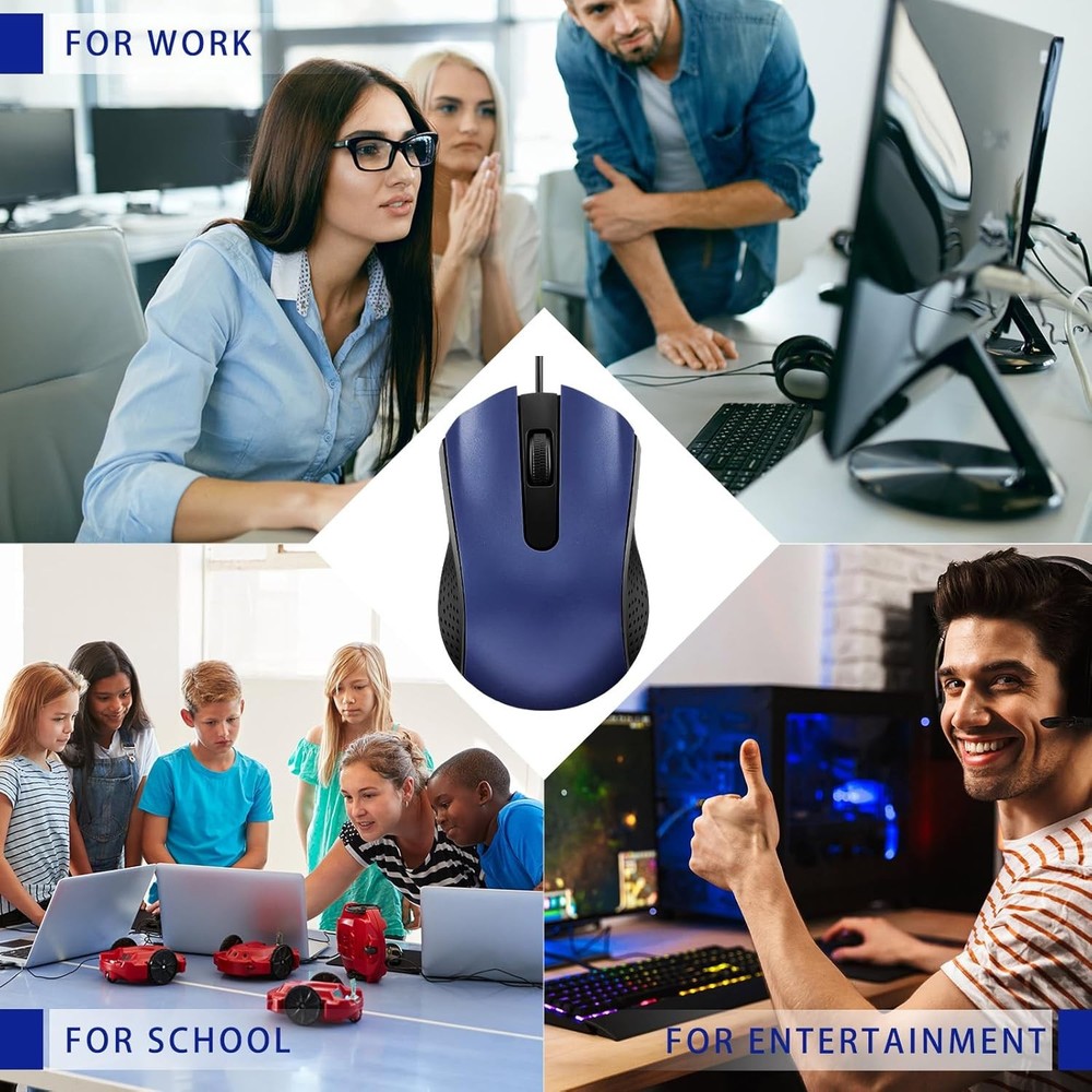 30 Pcs USB Wired Mouse Computer 3 Button Mice Bulk Corded for Blue