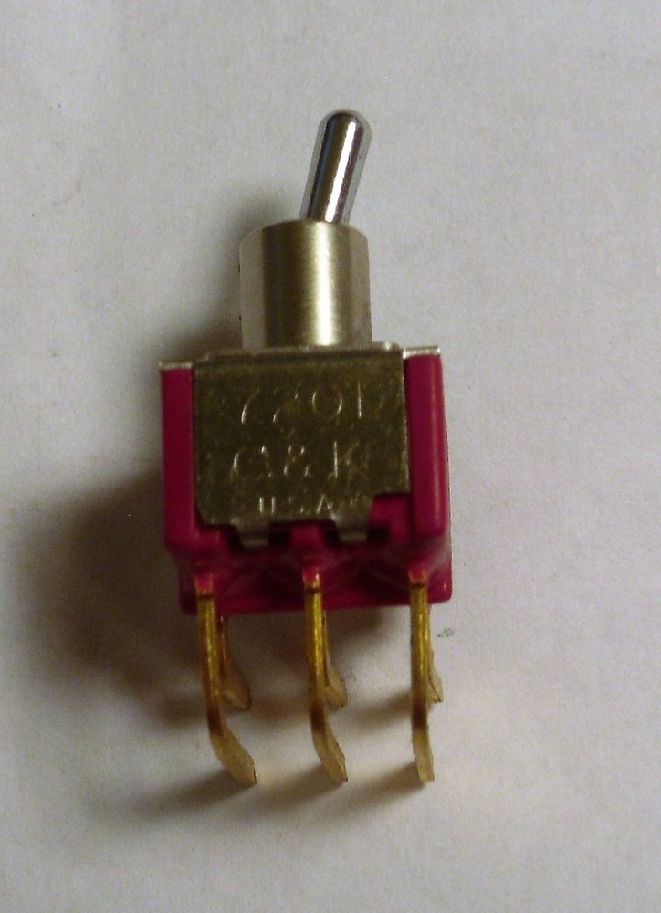 DPDT Miniature Toggle Switch - C&K 7201MDABE - Short Bat - Right Angle PCB Mount