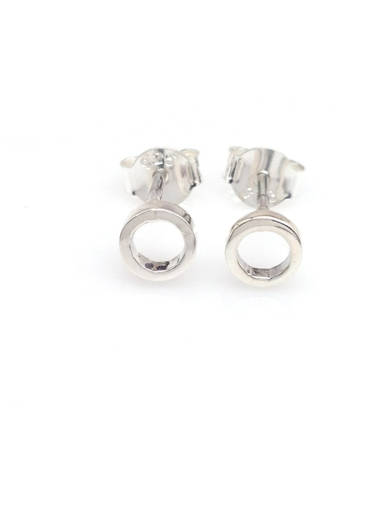 925 Sterling Silver Tiny Open Circle Stud Earrings Post Stud 5.8mm