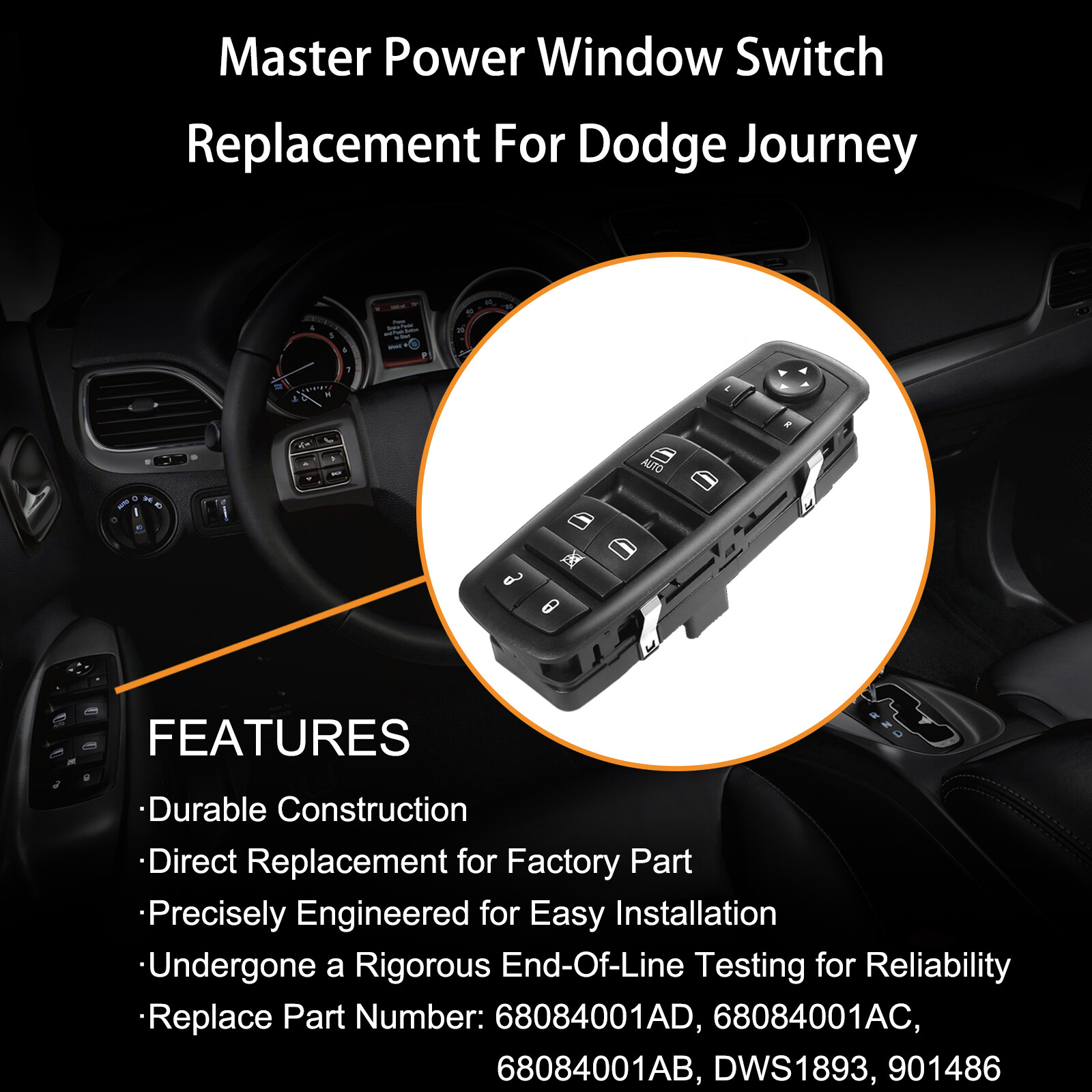 Master Power Window Switch Driver Side For 2011-2016 Dodge Journey 68084001AB