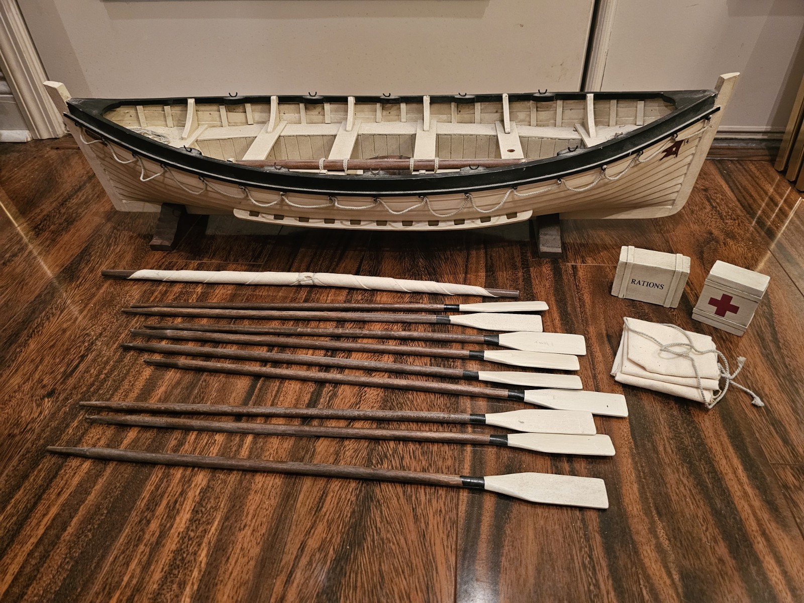 Vintage Liverpool #14 Wood Model Of Titanic Lifeboat, 31" W/Oars, Mast &...