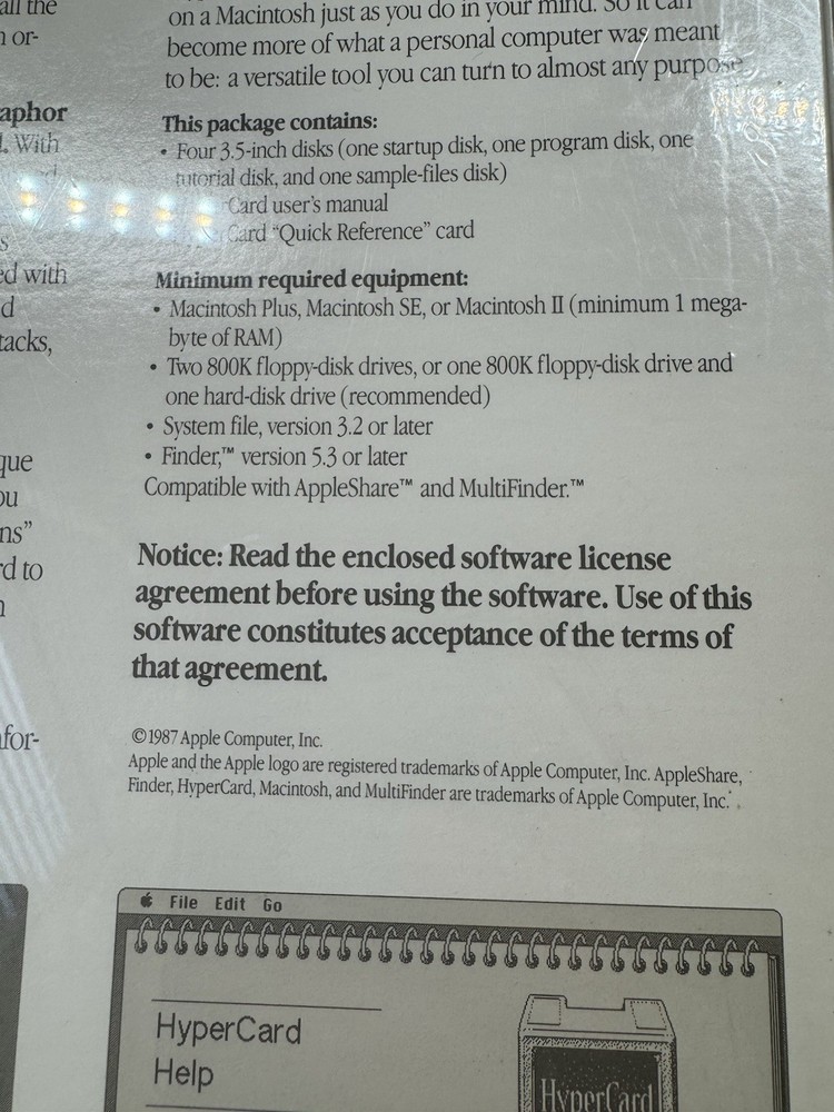 1987 Macintosh Apple Hypercard Software Model M0556 - NEW SEALED!
