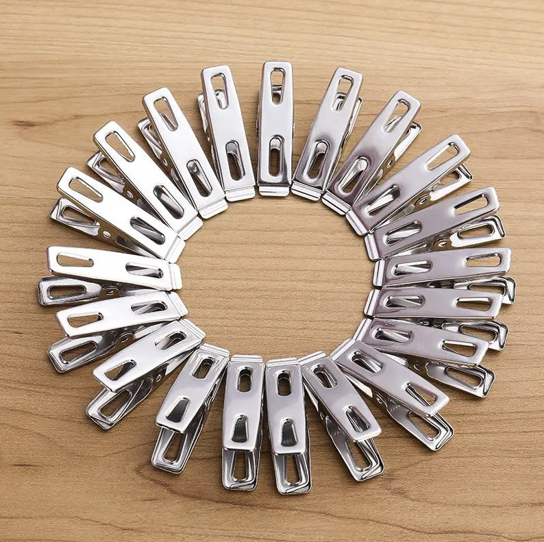 40pcs Stainless Steel Clothes Pegs Windproof Metal Laundry Clips - NEW