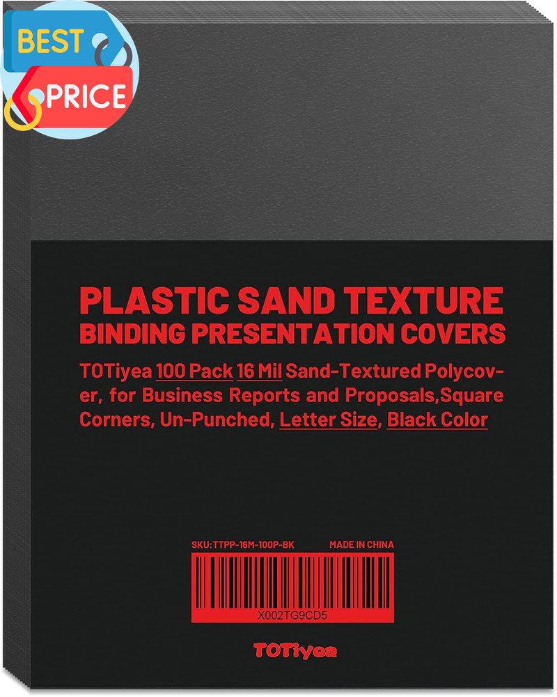 100 Pack 16 Mil Poly Binding Covers, Sand Texture Binding Presentation Covers, L