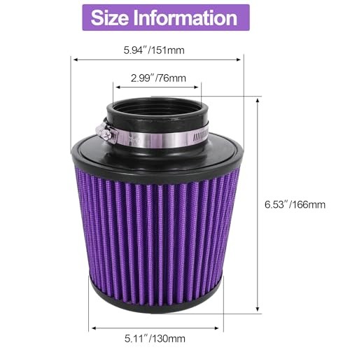 Cold Air Intake Filter High Performance Washable Filter Clamp-On Purple