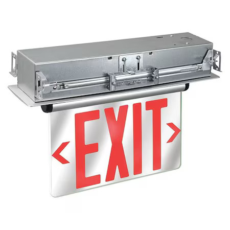 Exit Sign, Silver, 2 Face(S), Led, Recess Mount, Nickel Cadmium (Formerly