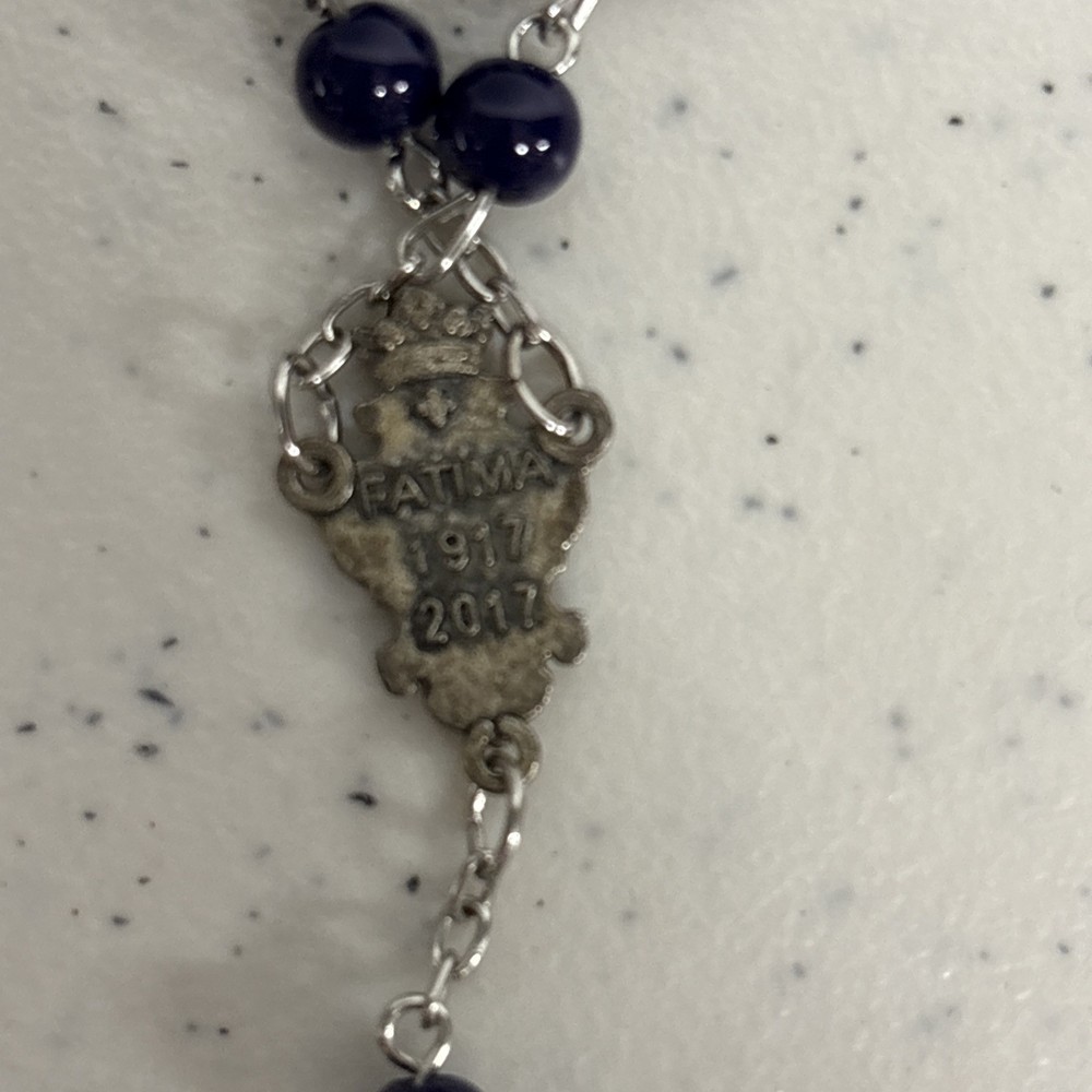 Fatima 1917-2017 Catholic Rosary Navy Blue Glass Beads