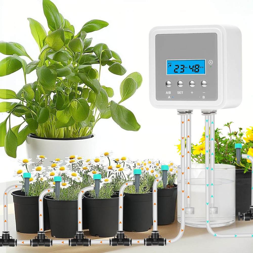 Automatic Plant Watering System for 20 Pots with Timer & Dual Pumps