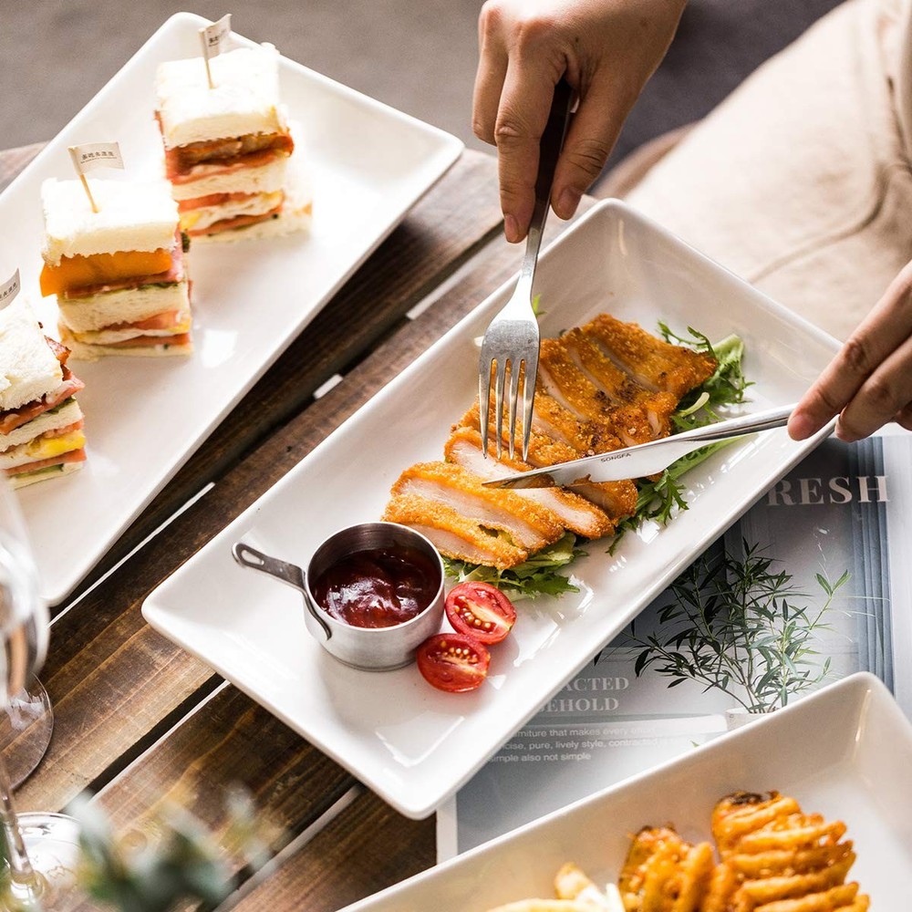 Porcelain Serving Platters Rectangular Trays White Serving Platters for Party...