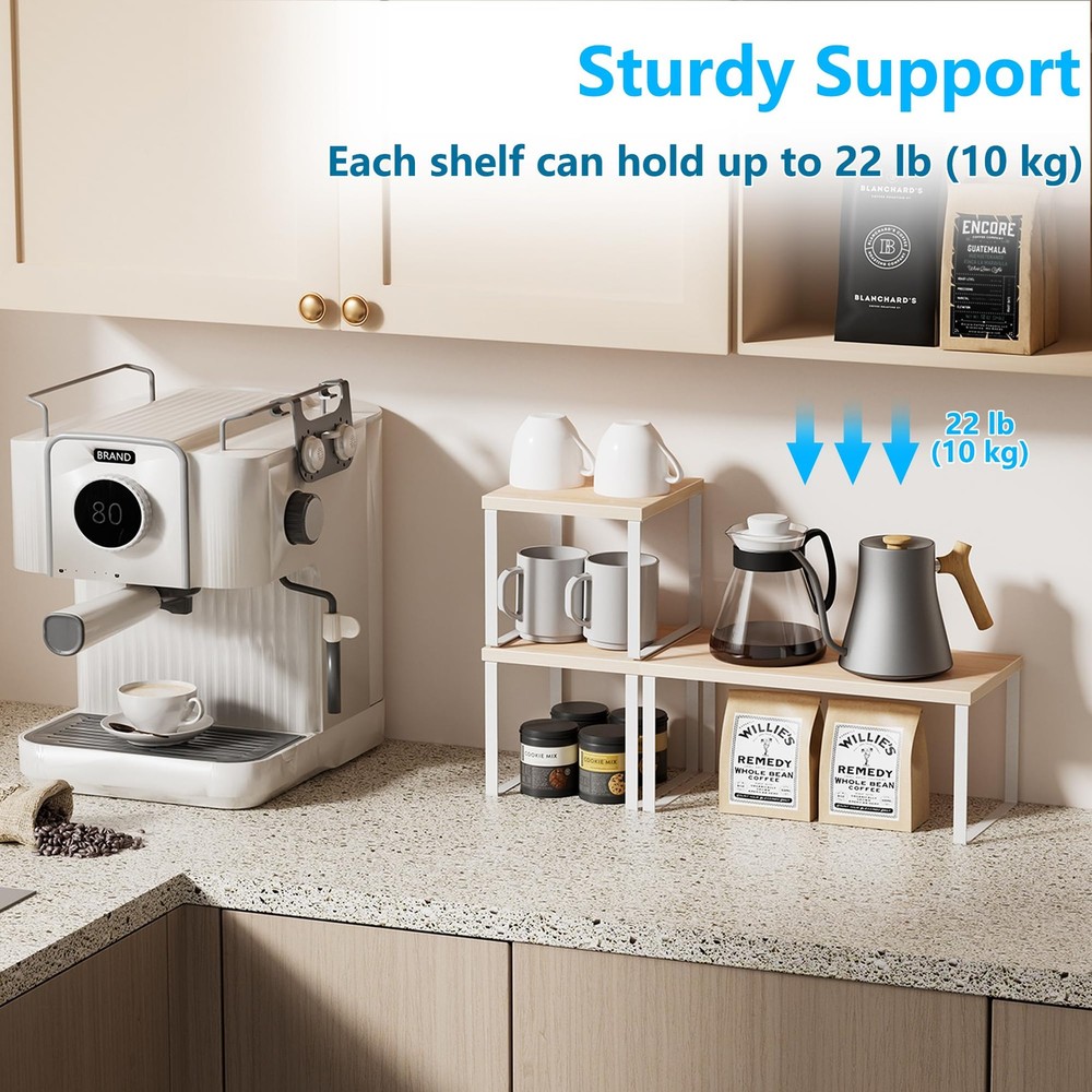 Countertop Organizer Corner Shelf, 2 Tier Adjustable Stackable Corner Shelves...