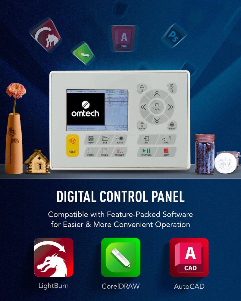 OMTech 60W 20x28in Autofocus CO2 Laser Engraver w/ Basic Choice Accessories Pack