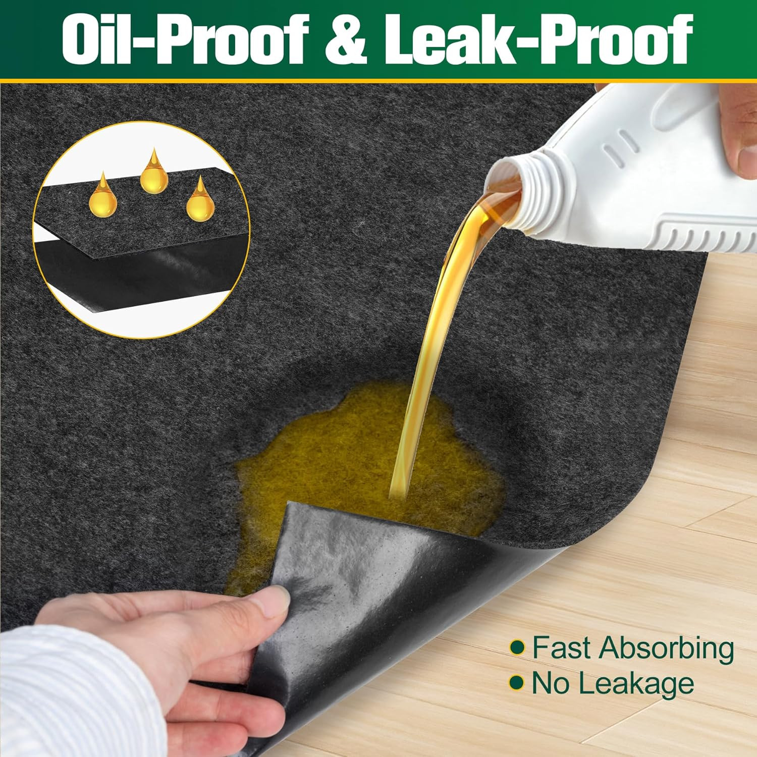 Garage Floor Mat 36" X 29" - Oil Spill Mat for under Car Driveway Oil Drip Pad w