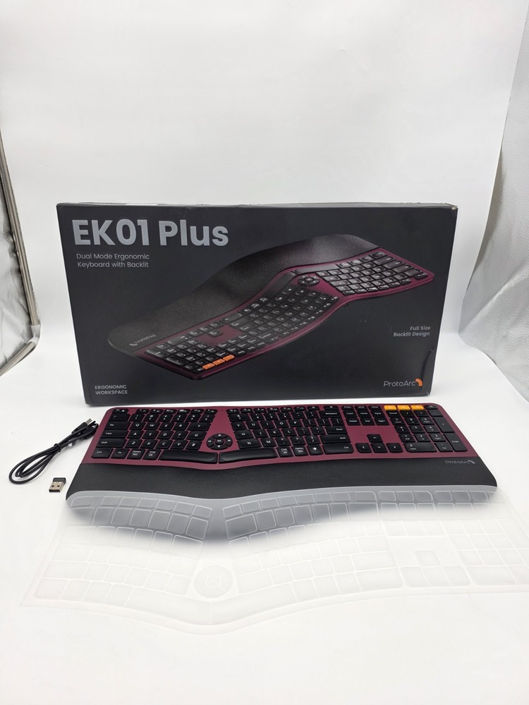 ProtoArc EK01 Plus Ergonomic Split Bluetooth Keyboard USB Wireless Wine Red