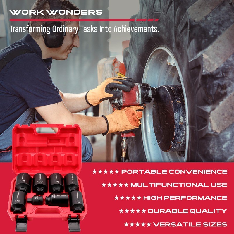 SAE Deep Impact Socket Set 8-Pc, 1/2" Drive, Large Sockets for Axle Nuts