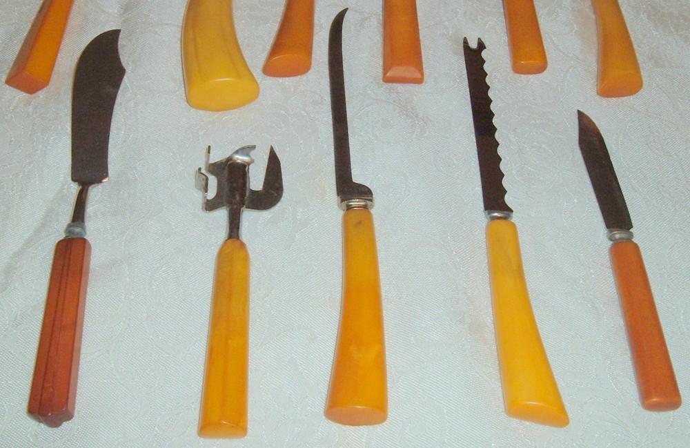 11 Vtg Bakelite Kitchen Utensils Butterscotch