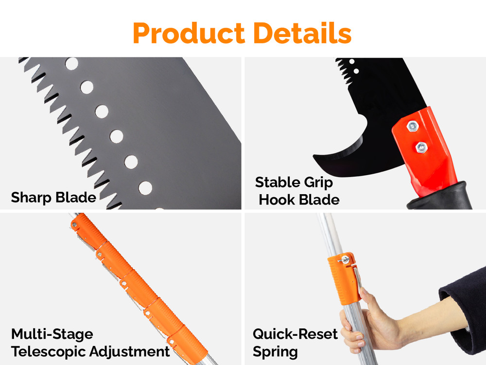 12FT Manual Pole Saw, Extendable Tree Trimmer Telescoping Branch Pruner