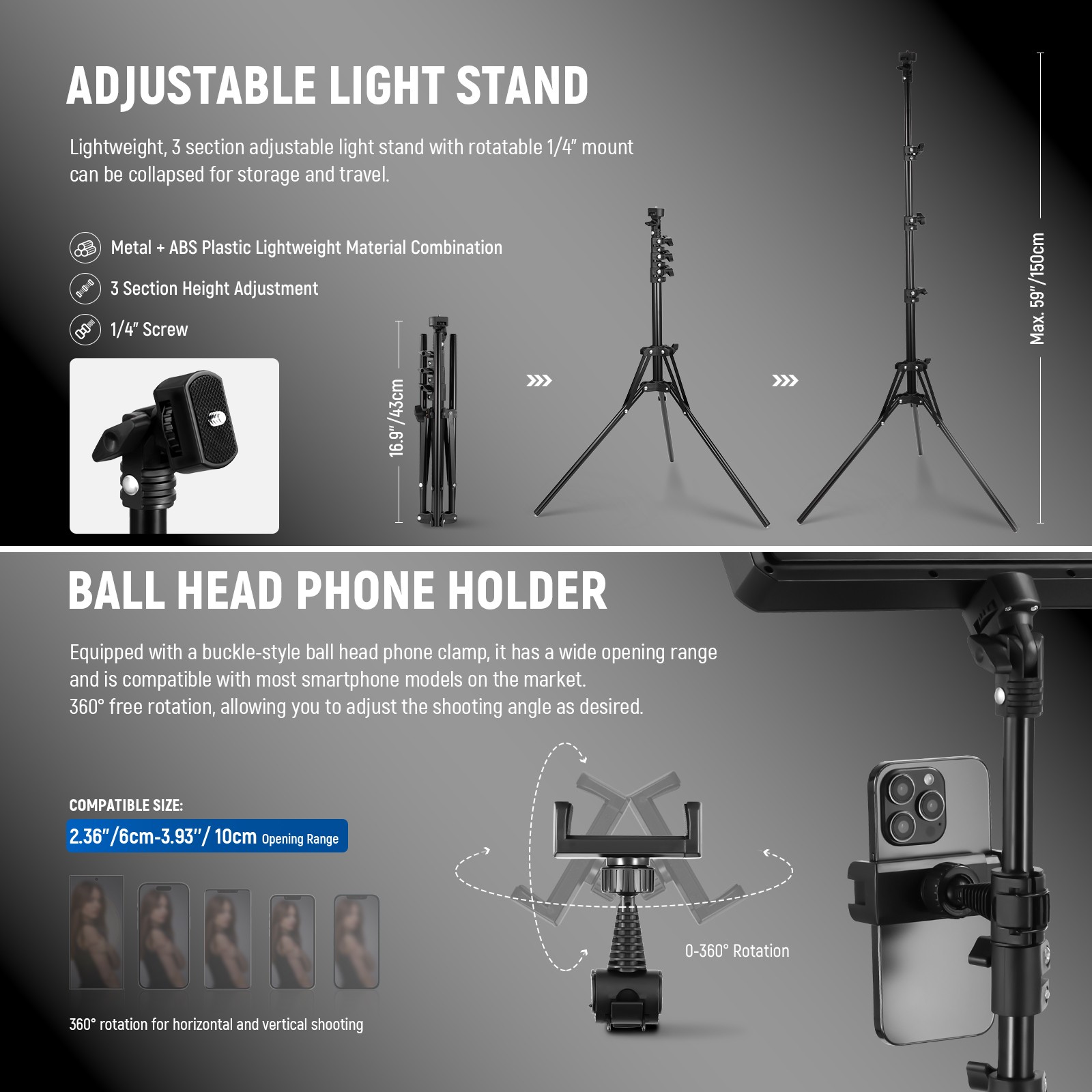 NEEWER BP300D 2-Pack LED Video Light Kit w/Stands, Bi-Color 2700K-6500K