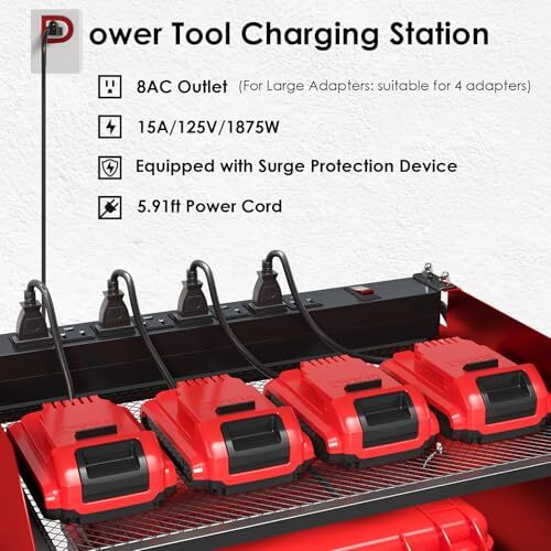 Power Tool Organizer Wall Mount with Charging Station, 4 Drill Holder Built