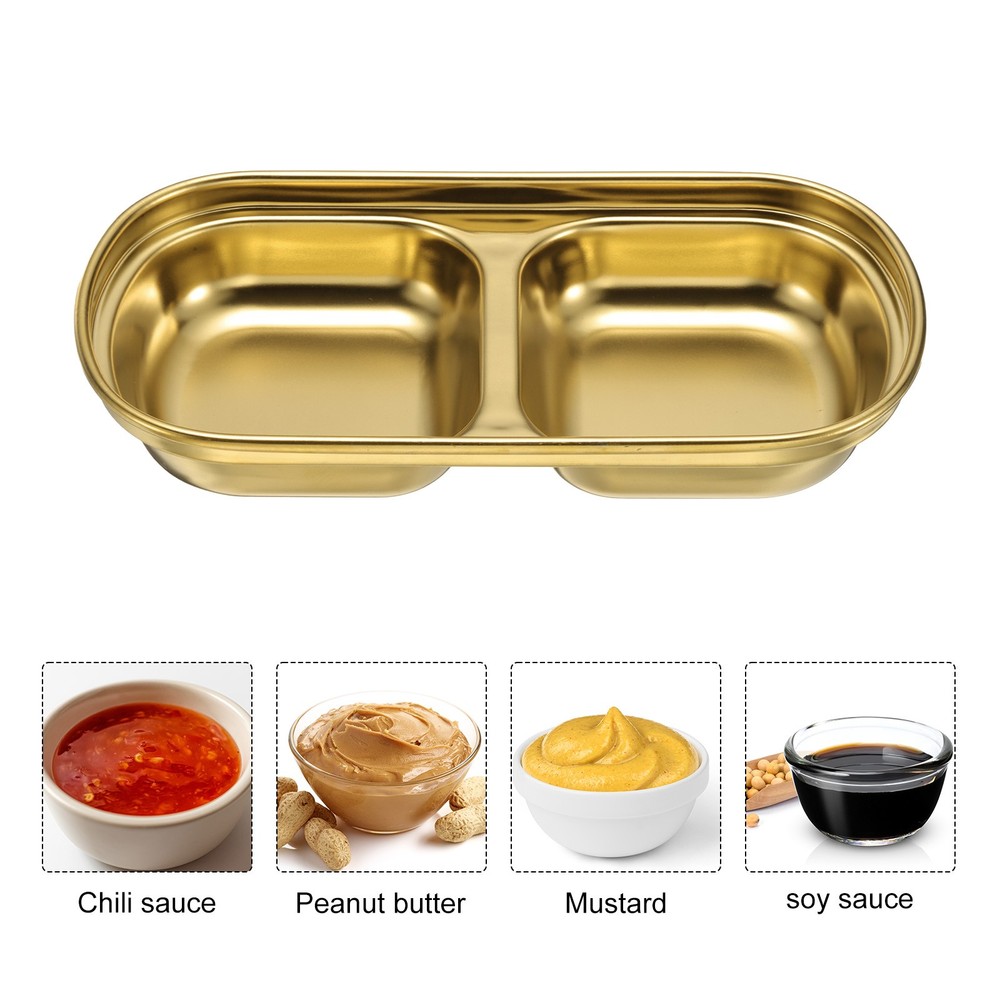 10pcs Metal Dish Dipping with 2 Rectangular Compartment Divided Gold