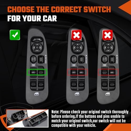 Driver Side Power Master Window Switch with Black Panel Bezel Fit 56049805AB
