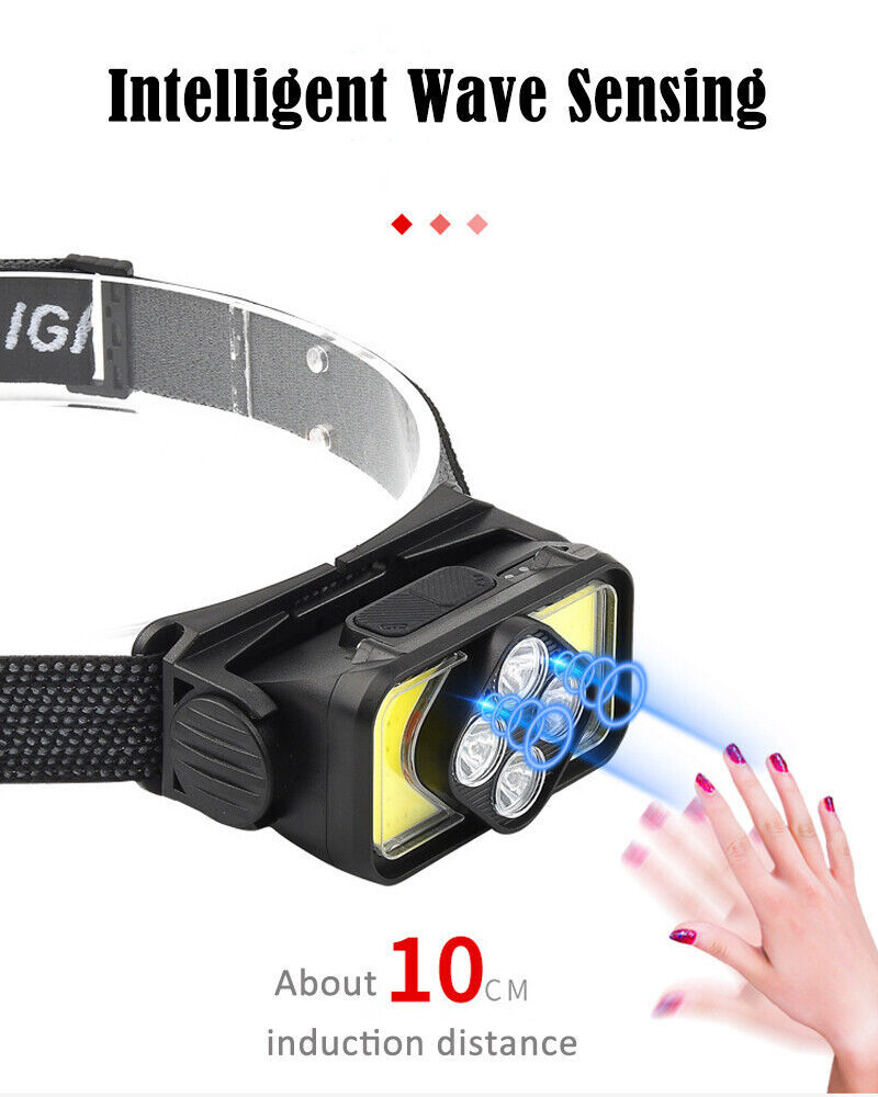COB LED Headlamp Headlight Flashlight Torch USB Rechargeable Waterproof Sensor