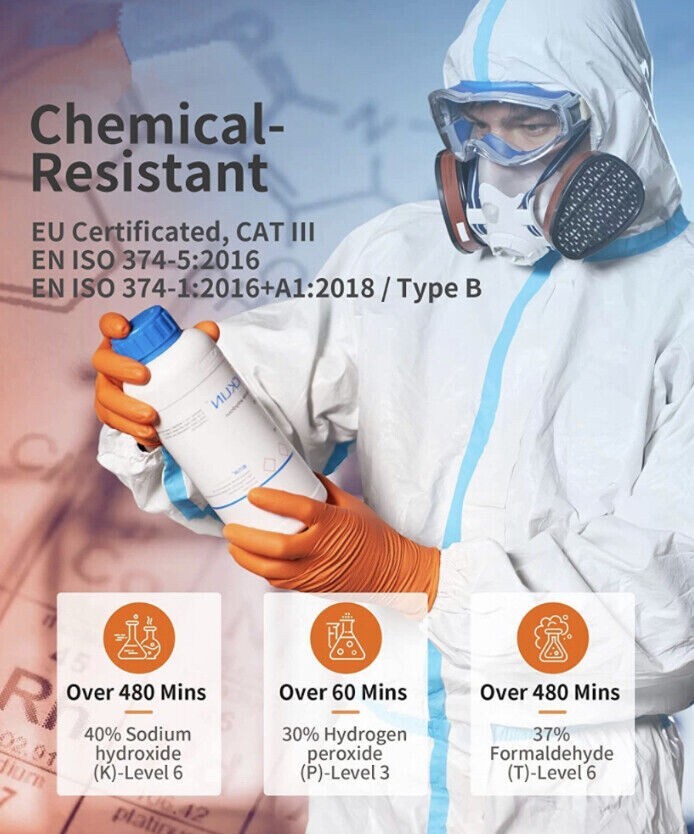 First Glove Grip Orange Nitrile Disposable Gloves 8 Mil Raised Diamond Texture