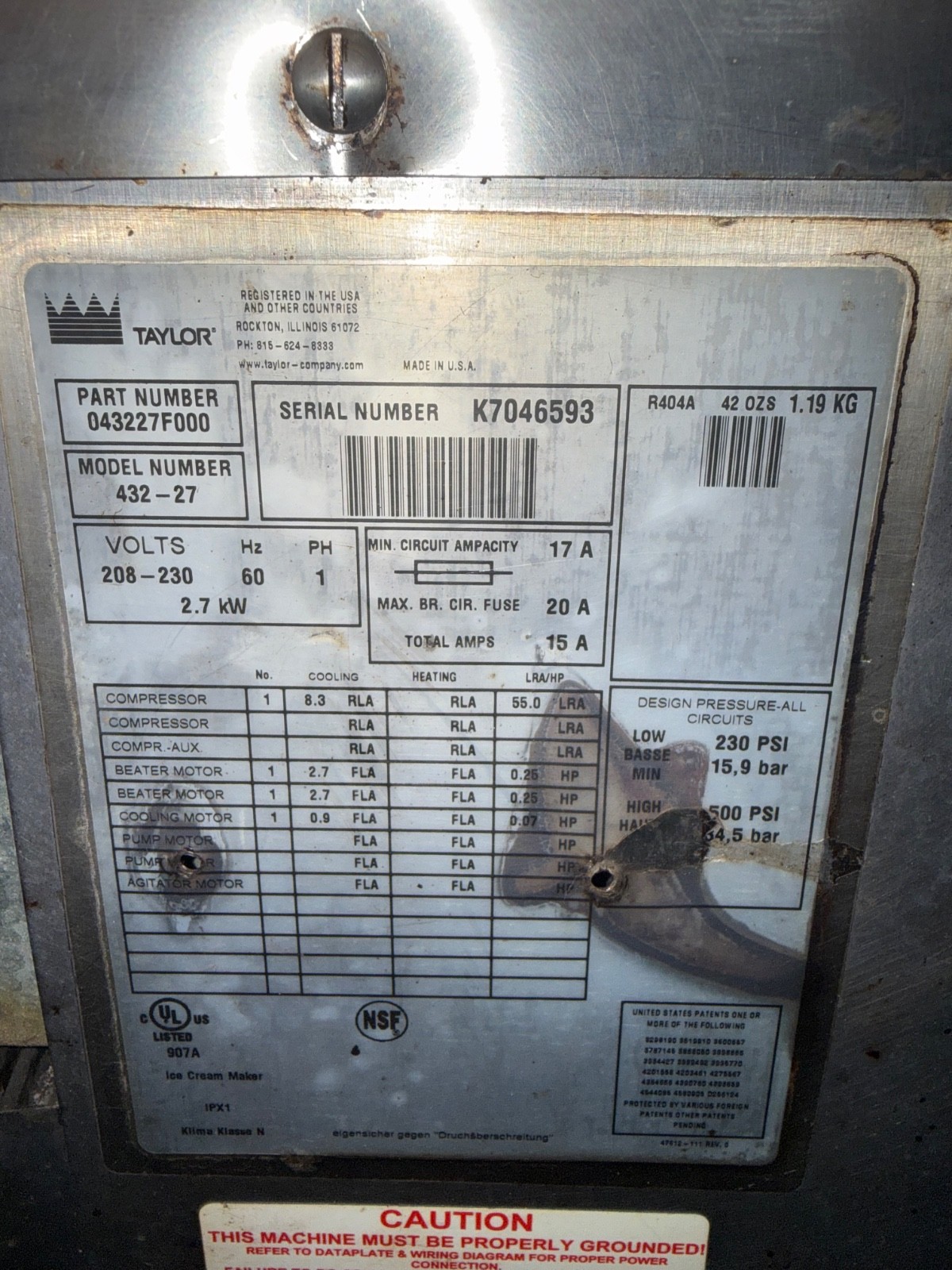 TAYLOR SOFT SERVE ICE CREAM MACHINE BEATER WITH ASSEMBLY COMPLETE.