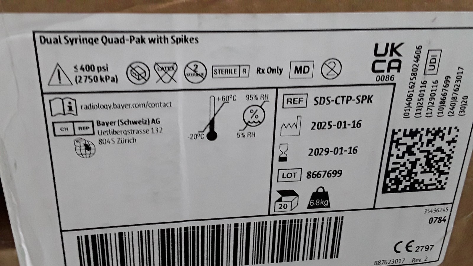 Medrad Dual Syringe Quad Pak w/Spikes SDS-CTP-SPK Box of 20