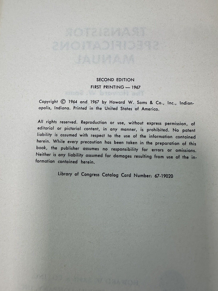 Howard Sams Transistor Specifications Manual 1967 Photofact Ring Bound