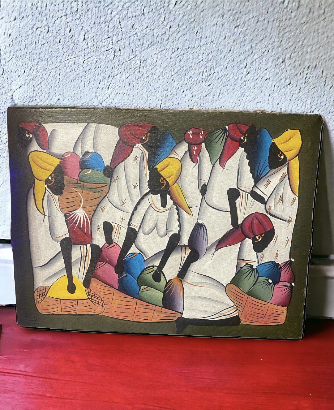 Art Painting Haitian Folk Women At Market Haiti Stretched Fabric Home Decor