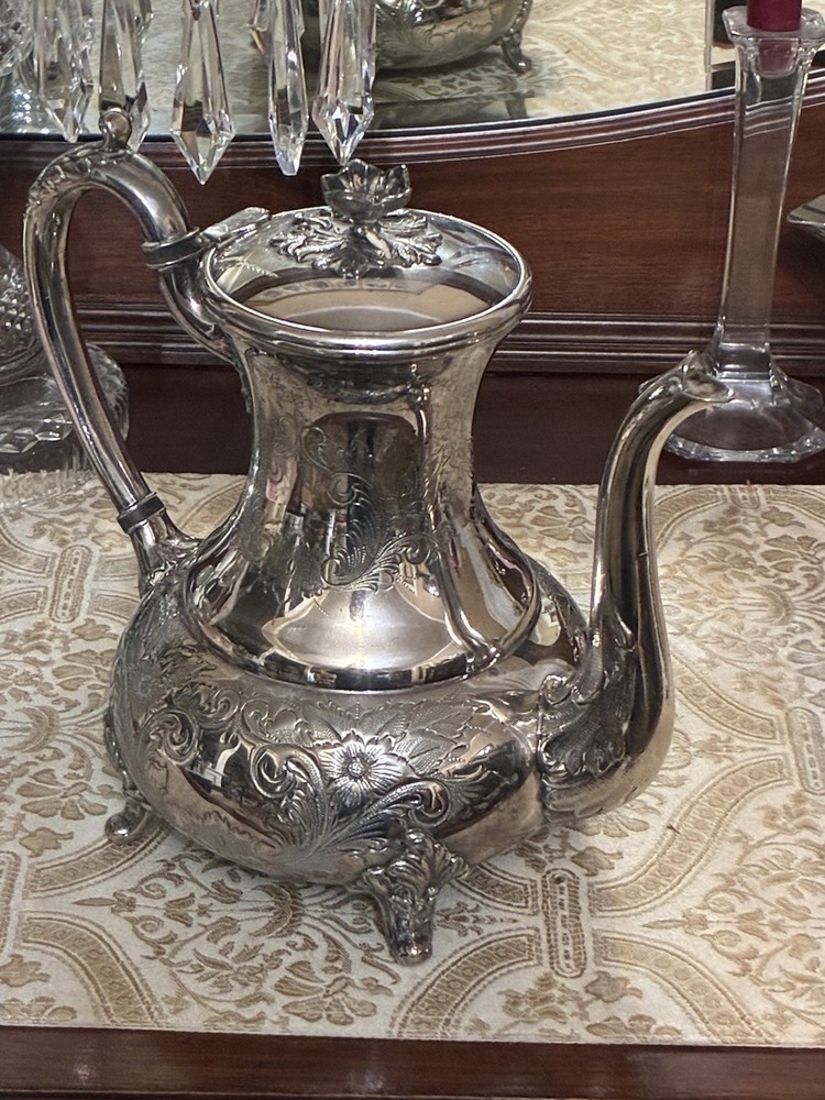 Sheffield Silver Co NY Floral Hand Chased Silver Playe Tea Pot