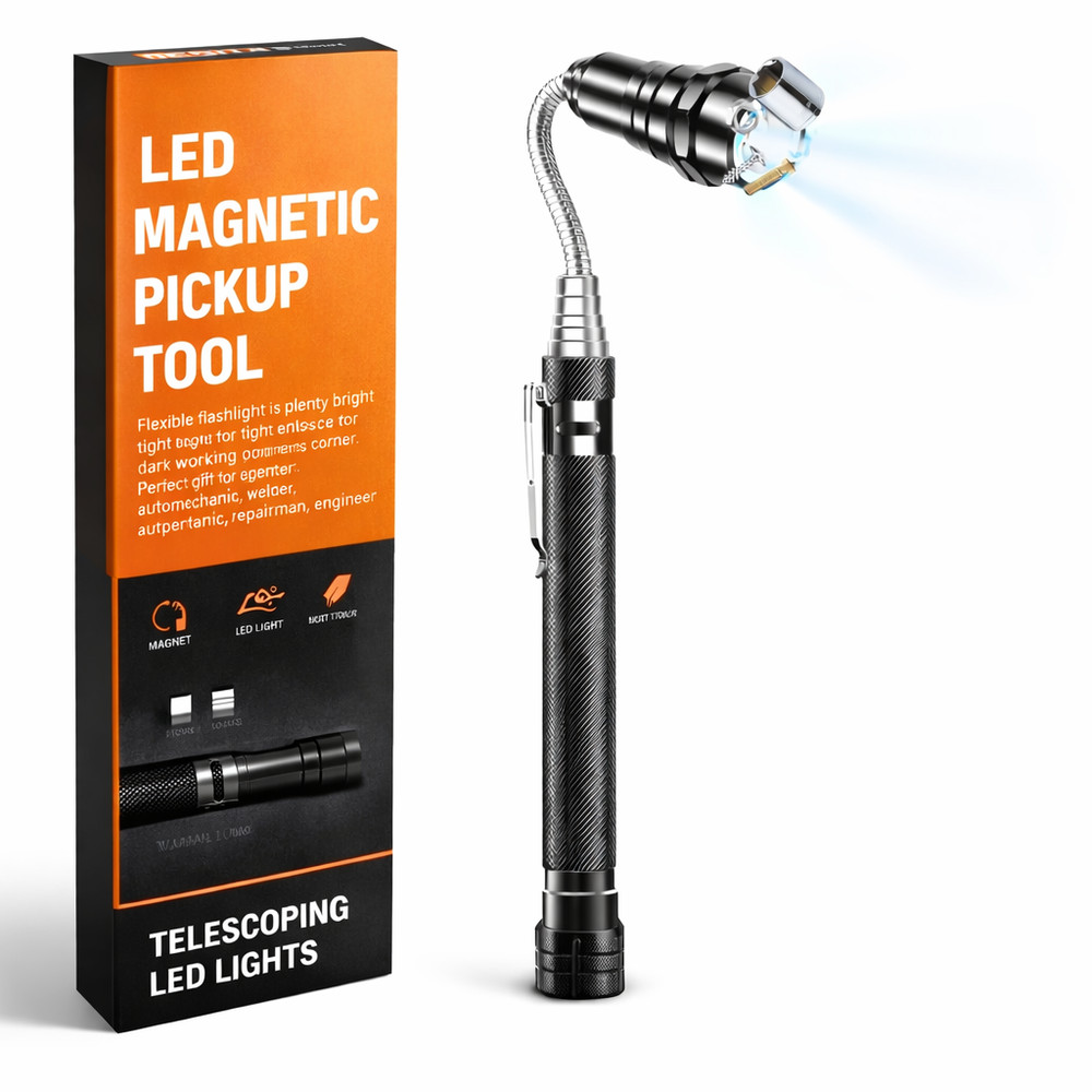 LOCAMET™ Magnetic Pickup Tool with LED Flashlight, Extendable Telescoping Magnet