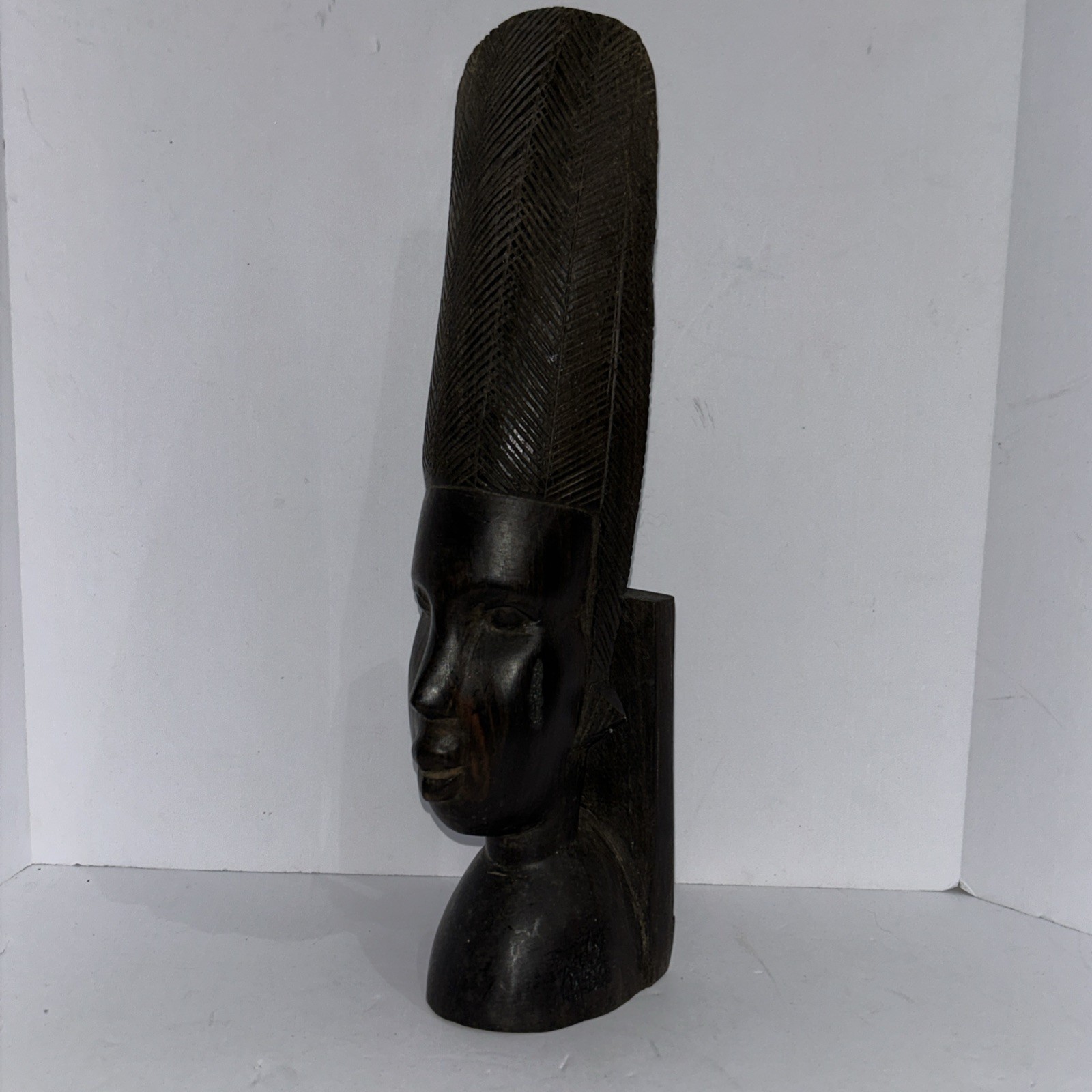 Vintage African Wooden Hand-Carved Tribal Sculpture Statue Bust Bookend Decor