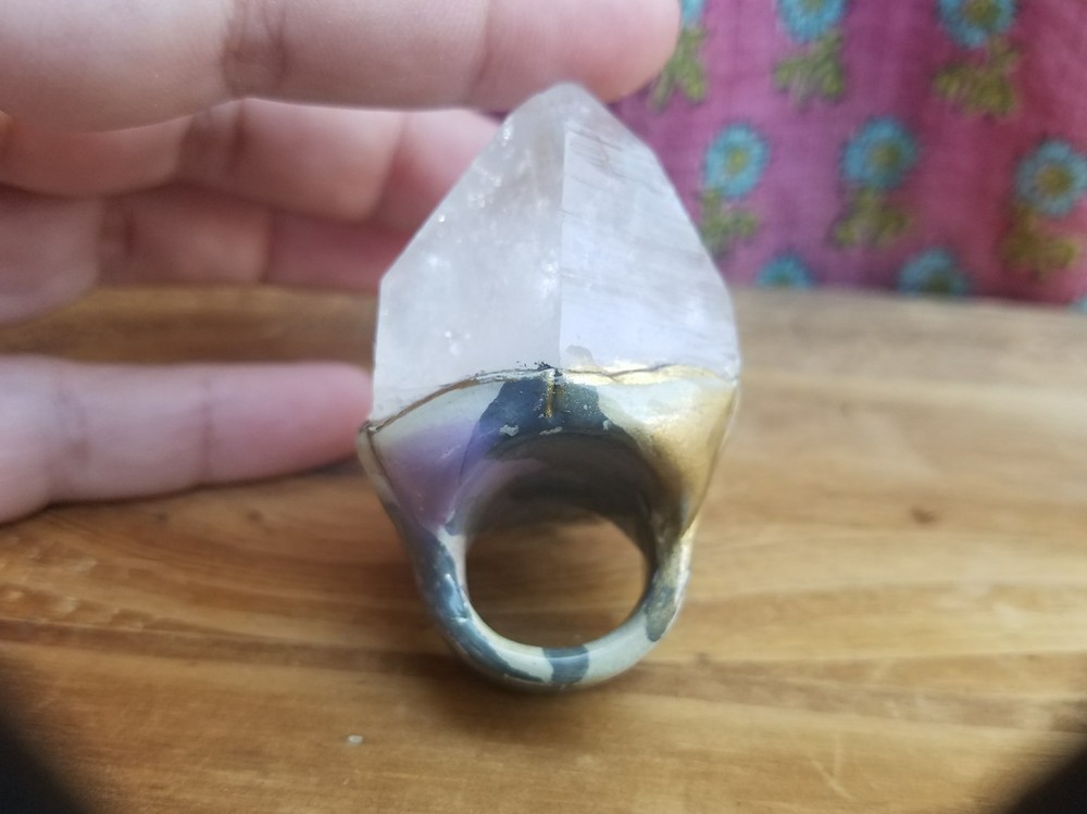 Quarts Raw Crystal Large Chunky Ring Size 5