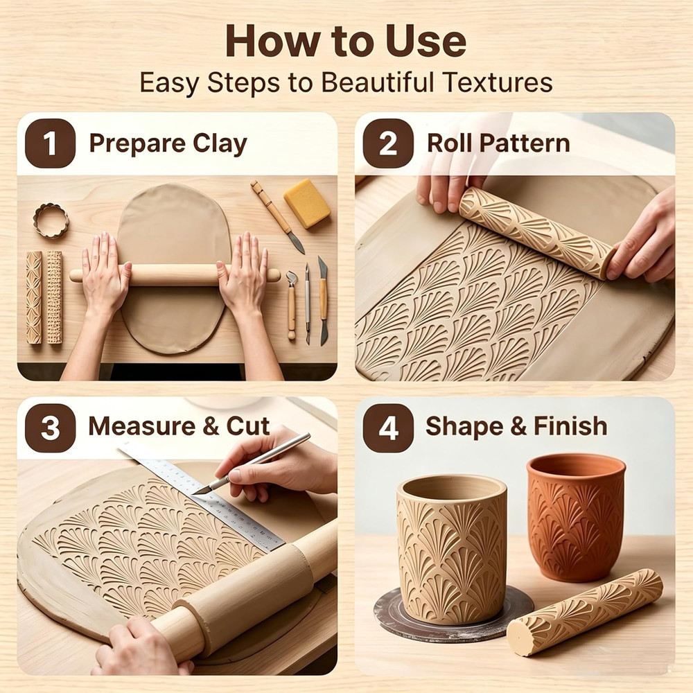 Clay Texture Rollers | 10-Pack Polymer Clay Texture Roller Set for Pottery & Cra