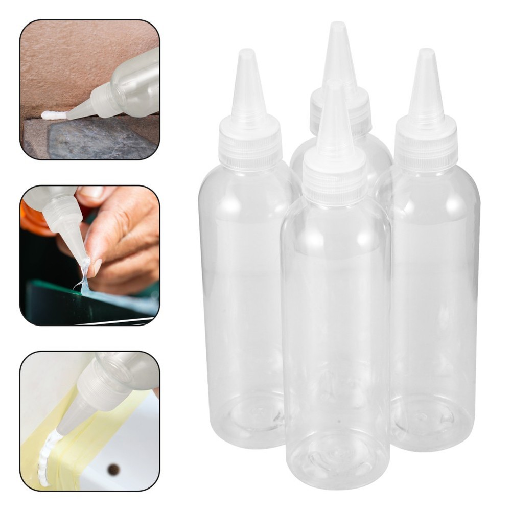 4 Pcs Clear Plastic Precision Tip Bottles for Squeezing Glue or Lubricants