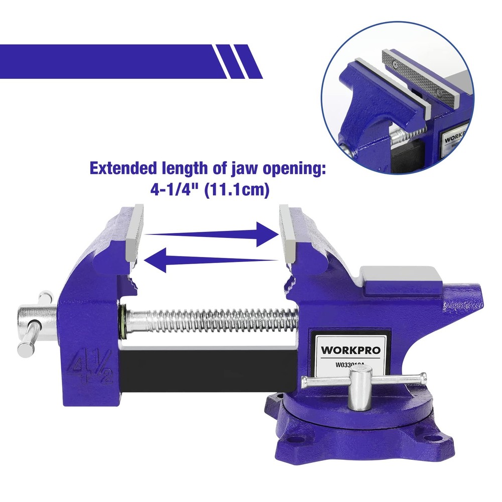 WORKPRO 4-1/2" Bench Vise - Versatile Vice for Workbench, Pipe and Home Projects
