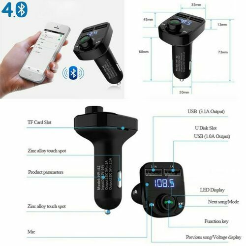Bluetooth Car FM Transmitter MP3 Player Wireless AUX Radio Fast 2 USB Charger