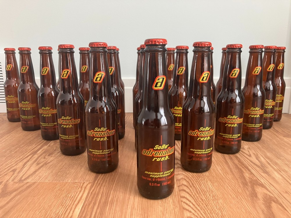 Original SoBe Adrenaline Rush Glass Bottles with Cap