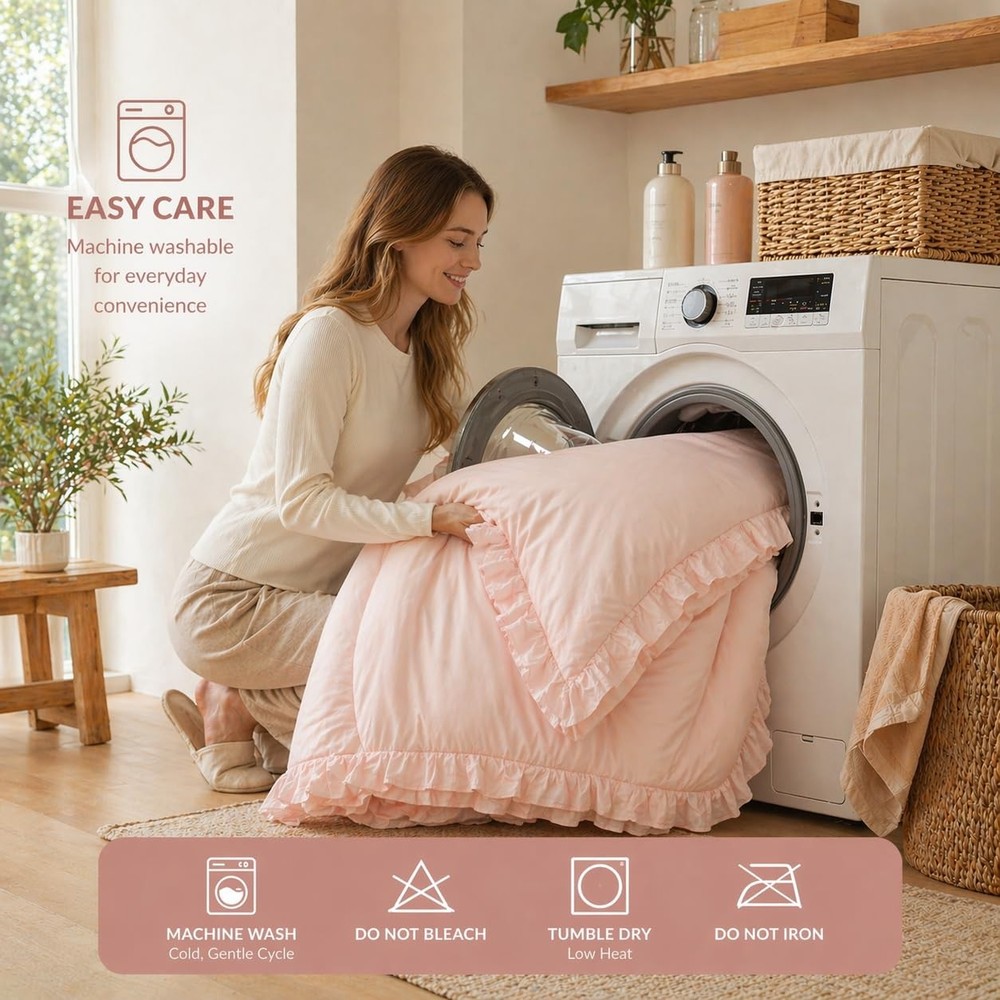 JANZAA Blush Pink Comforter Set Queen – Soft Microfiber, Queen,