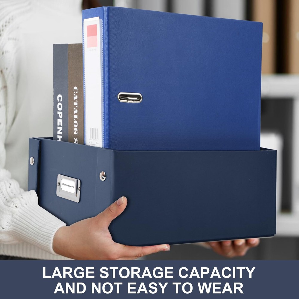 2 Pcs 12"x10"x5" Navy Blue Foldable Document Storage Box Lid File Organizer