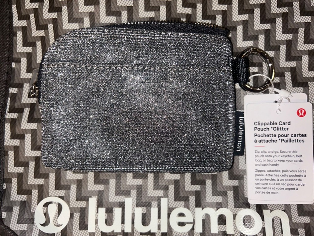NWT Lululemon Clippable Card Pouch Dark Silver/Graphite Gray Glitter