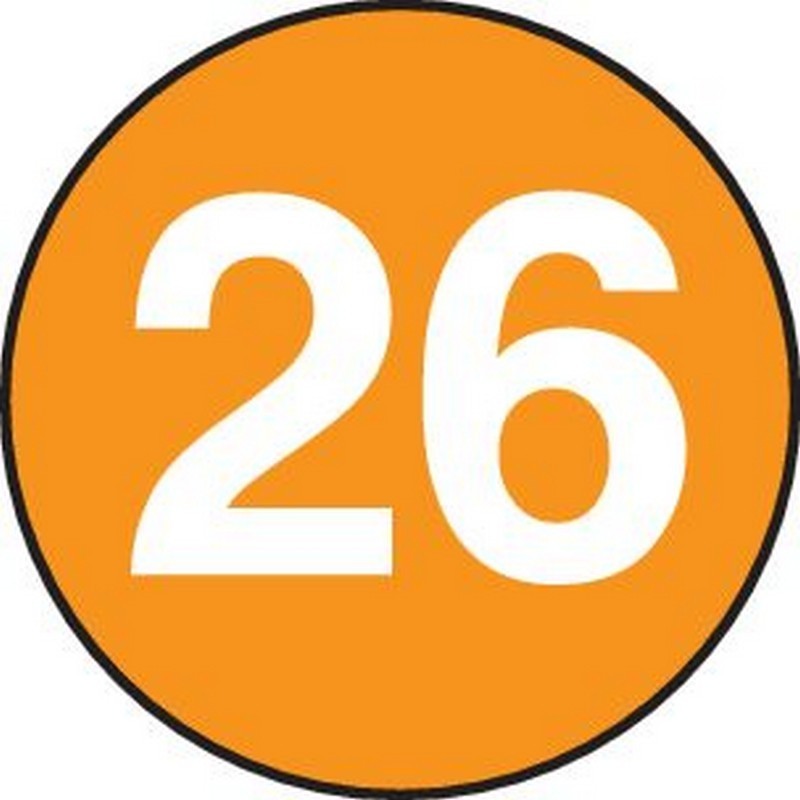 2" Diameter number 26 circle labels (500 per Roll)