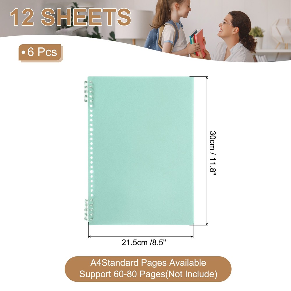 12 Pack A4 22 Mil Plastic Notebook Binder Covers with Binding Comb, Light green