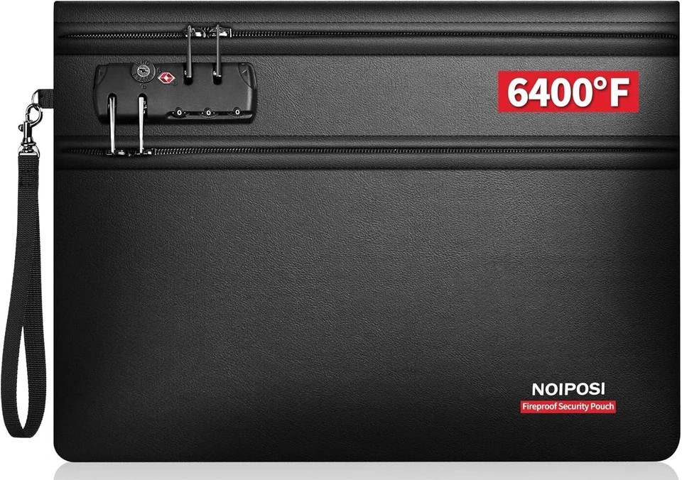 6400℉ Fireproof Money Bag with Lock,Dual-Zip Compartments Fireproof Document ...