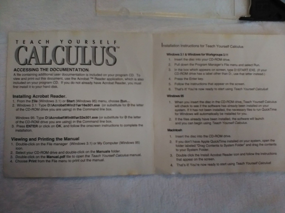 Teach Yourself Calculus CD-ROM Softkey 1995 Windows & Macintosh