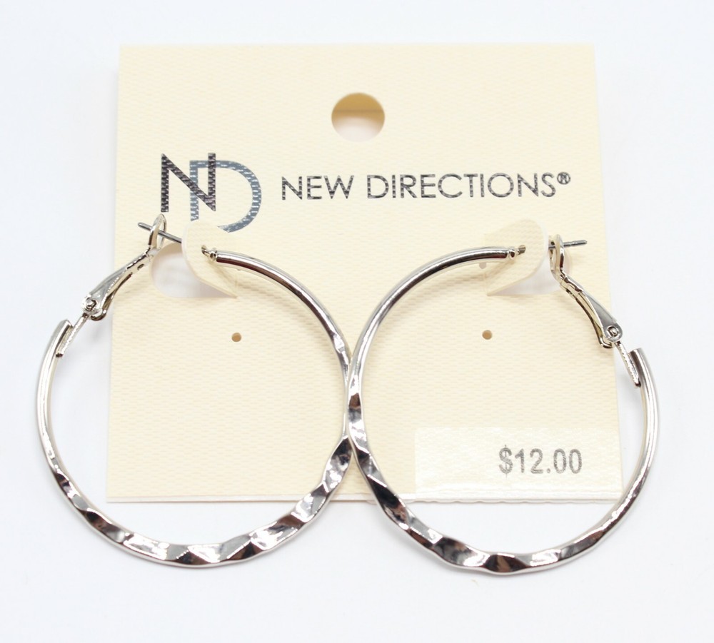 New Direction Textured Silver 1.5" Hoop Earrings #E1109
