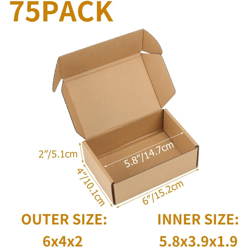 Small Business Packaging Boxes - 75 Pack 6x4x2 Inch