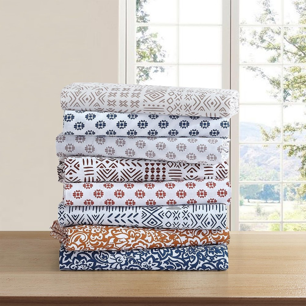 Indigo Ink - Queen Size Sheet Set, 4-Piece Boho Geometric Patterned Bedding, ...